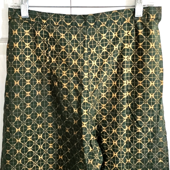 Indo Era Womens Cotton Pants Medium Green Gold Casual Business ‎ Cropped - Picture 3 of 7
